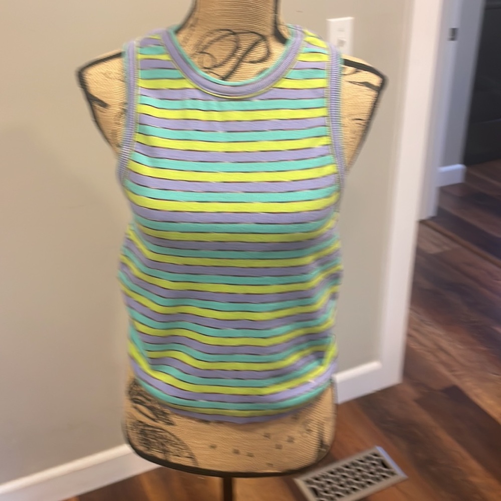Striped Sleeveless Top - Blue and Green - Picture 5 of 5